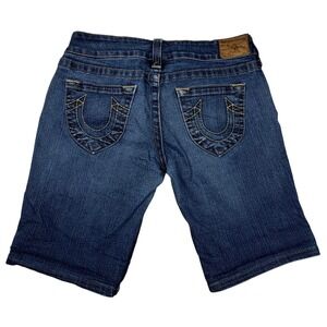 True Religion Candice Womens Bermuda Denim Shorts Yellow Stitching Size 30/32